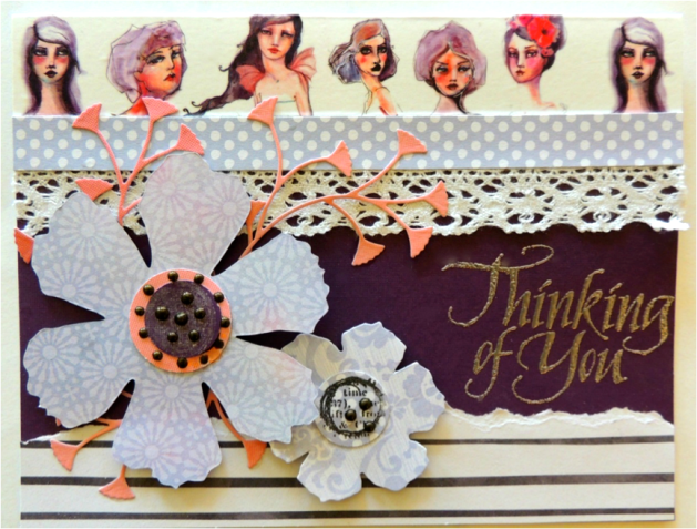 Girl themed Thinking of You card with die cuts. Perfect for the fashionista in your life. DCWV paper.