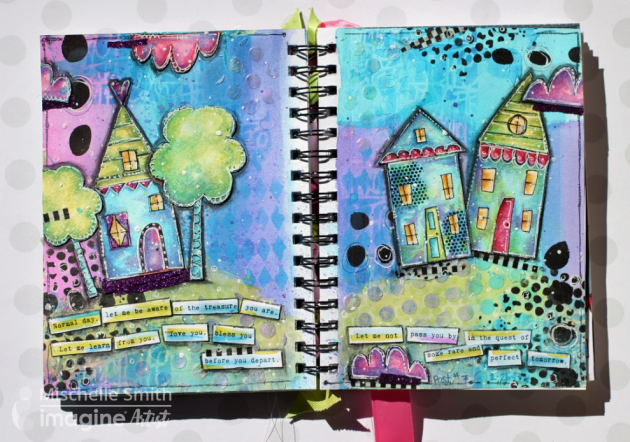 Shimmery Journal Page with little houses